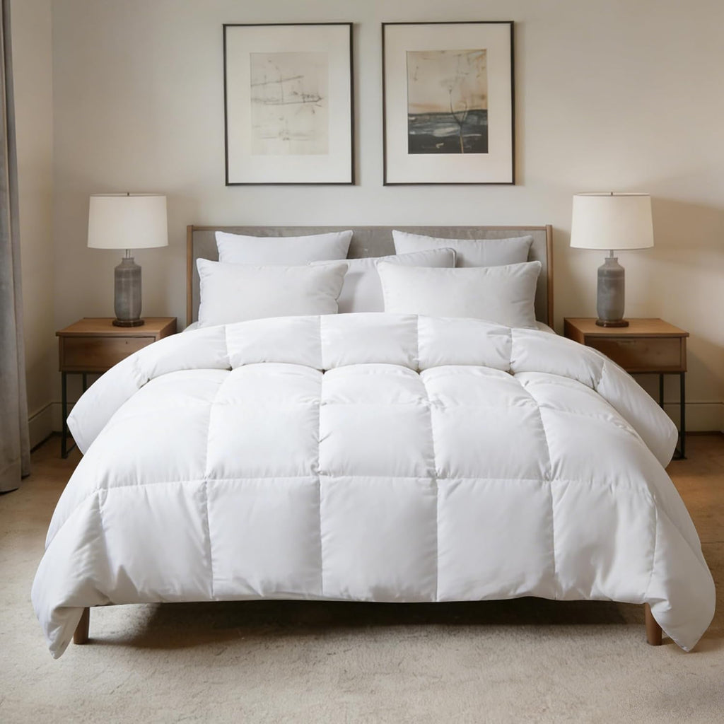 Feather Down Comforter, Natural Fluffy Duvet Insert, Luxurious Hotel Collection Quilts, All Season Bedding Comforter