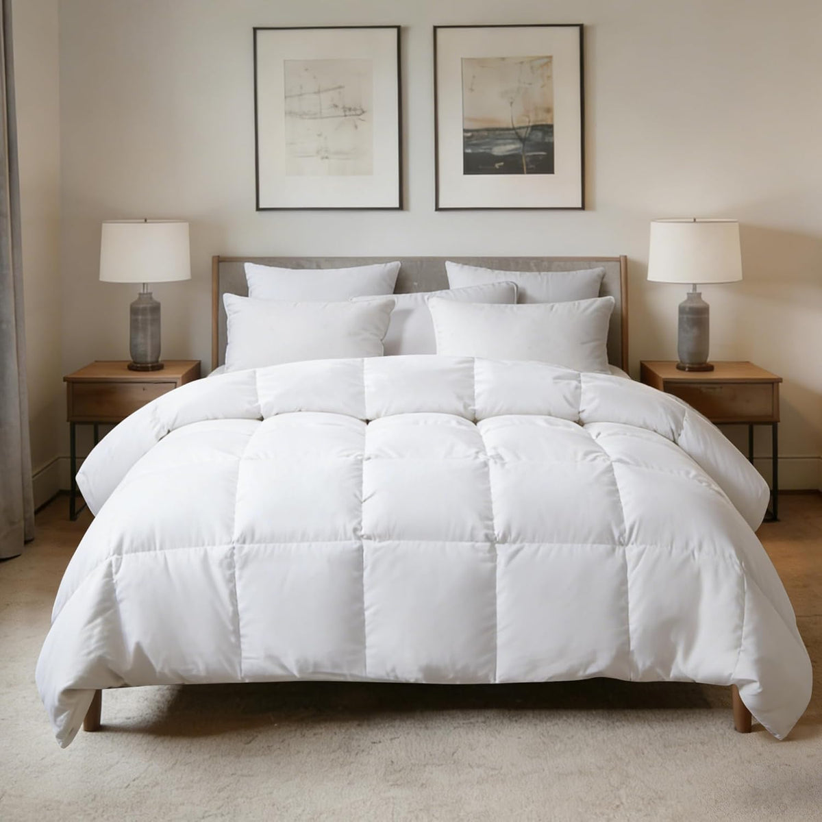 Feather Down Comforter, Natural Fluffy Duvet Insert, Luxurious Hotel Collection Quilts, All Season Bedding Comforter