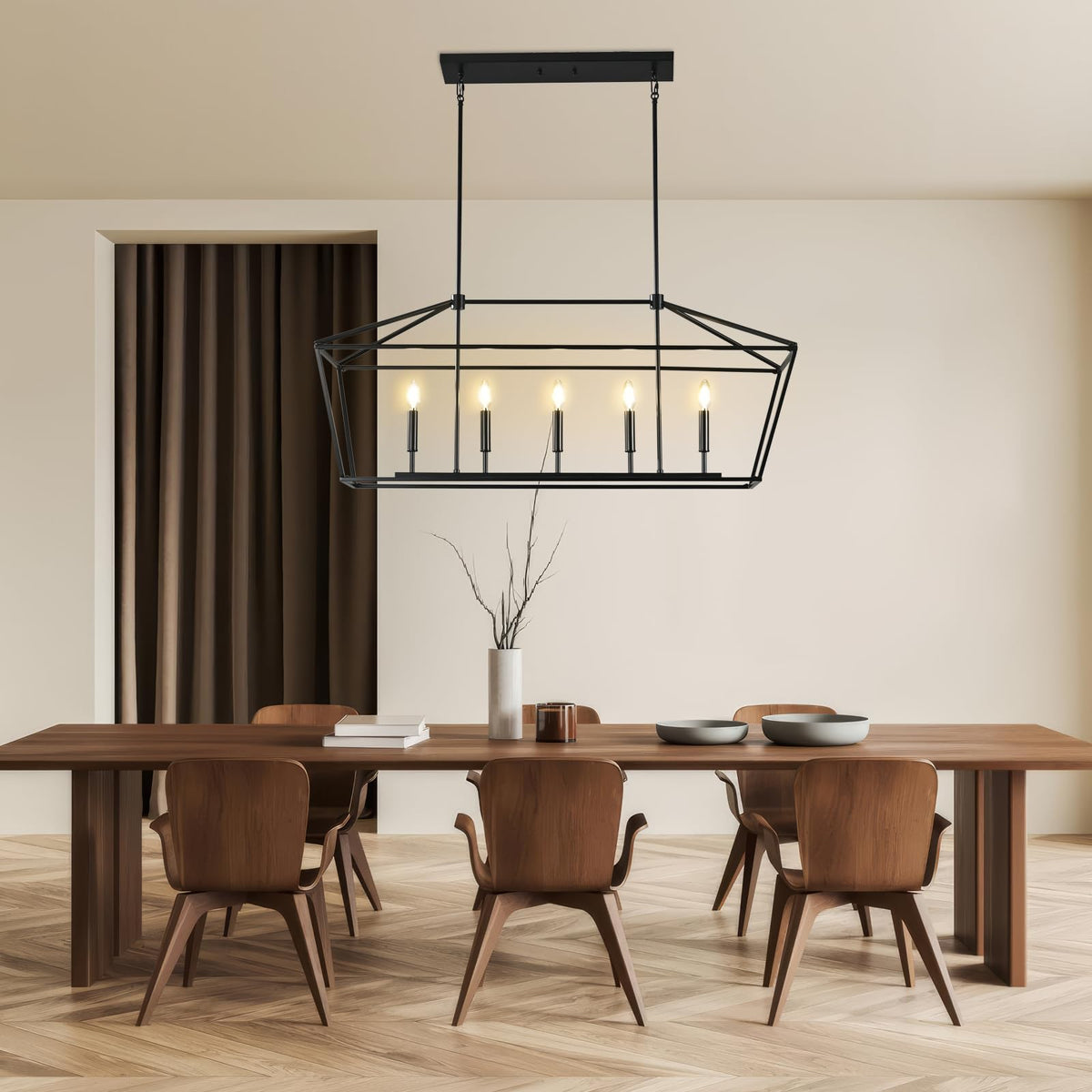 Farmhouse Chandelier 5-Lights Black Kitchen Island Dinning Light Fixtures Industrial Height Adjustable Hanging