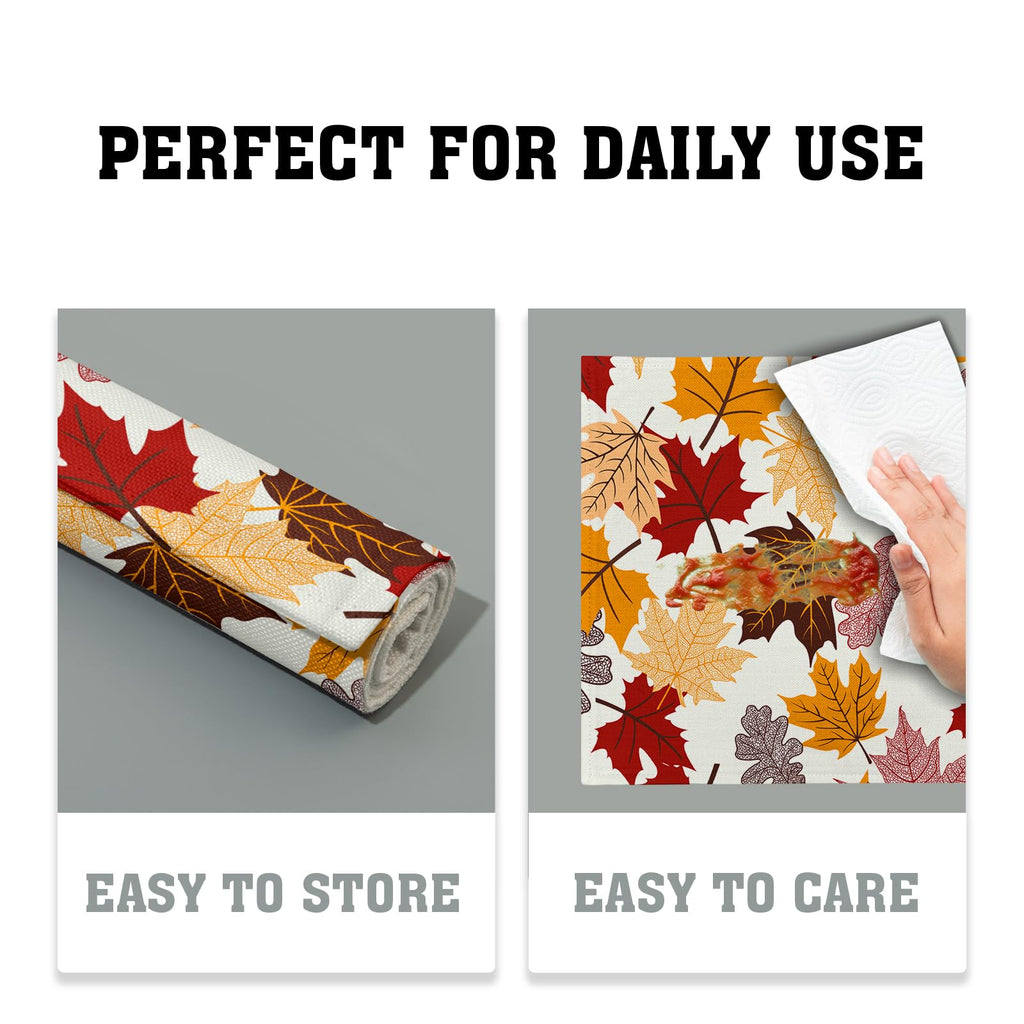 Maple Leaf Placemats Set of 4 Dining, Colorful Fall Autumn Thanksgiving Leaves Non-Slip Washable Linen Place Table