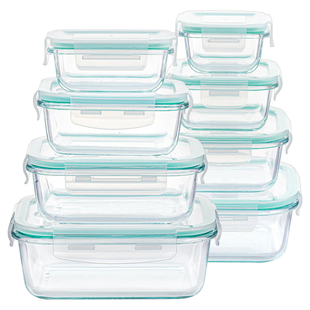 8 Pack Glass Food Storage Containers with Lids Green