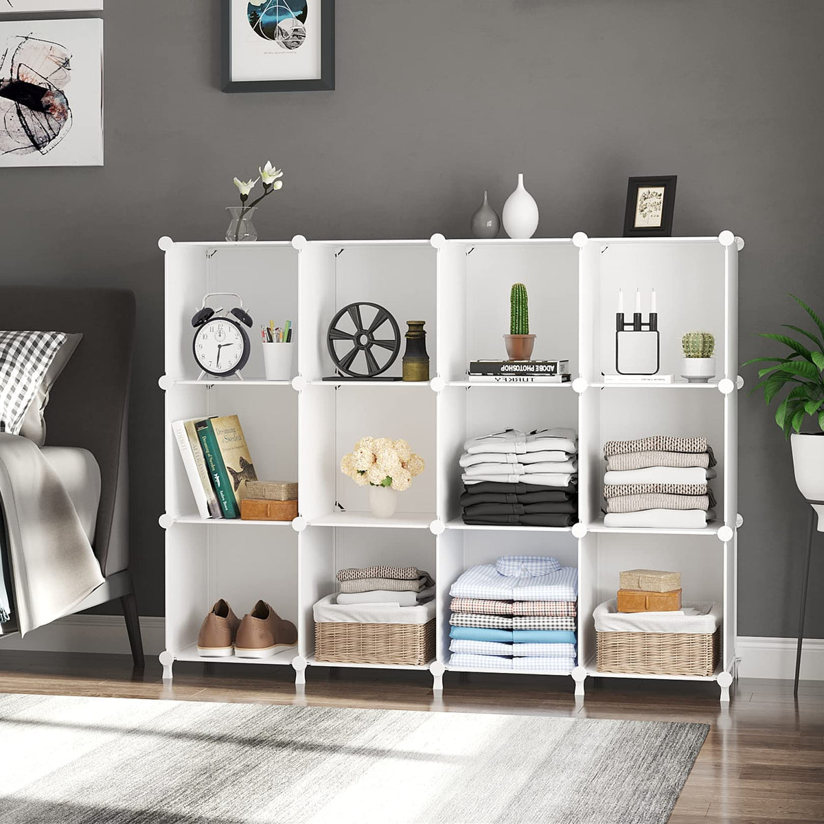 12 Cube Storage Organizer, Closet Organizer Storage Shelves, White
