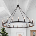 47.2-Inch Black Wagon-Wheel Chandelier, Rustic Ring Light for Dining Tables