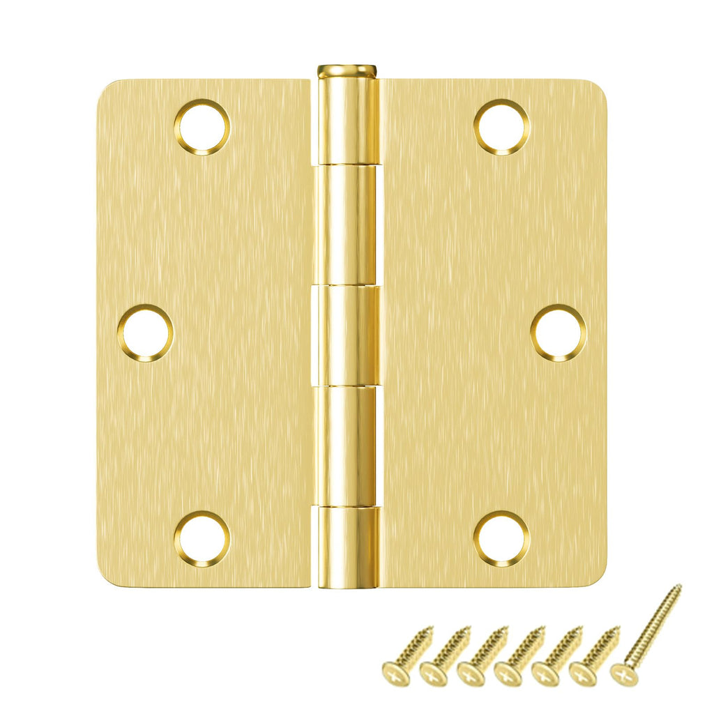 6 Pack Door Hinges Brushed Brass 3.5 Inch with 1/4" Radius Corners Rounded Satin Brass Interior Door Hinges 3 1/2"