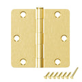 6 Pack Door Hinges Brushed Brass 3.5 Inch with 1/4" Radius Corners Rounded Satin Brass Interior Door Hinges 3 1/2"