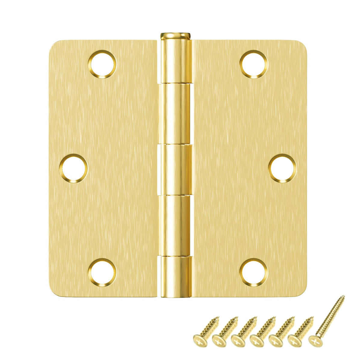 6 Pack Door Hinges Brushed Brass 3.5 Inch with 1/4" Radius Corners Rounded Satin Brass Interior Door Hinges 3 1/2"