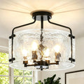 Four-Light Matte Black Semi Flush Ceiling Light, Modern Lines