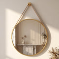 20" Gold Round Mirror, Circle Wall Mirror with Leather Strap
