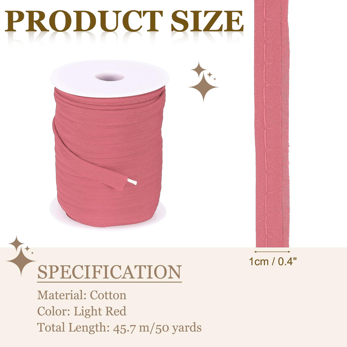 Piping Trim Bia Tape, 3/8 Inch 50 Yards Binding Tape, Light Red