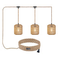 3 Lights Plug in Pendant Light with Cord On/Off Switch Rattan Hanging Lamp with 22ft Hand Woven Wicker Plug in