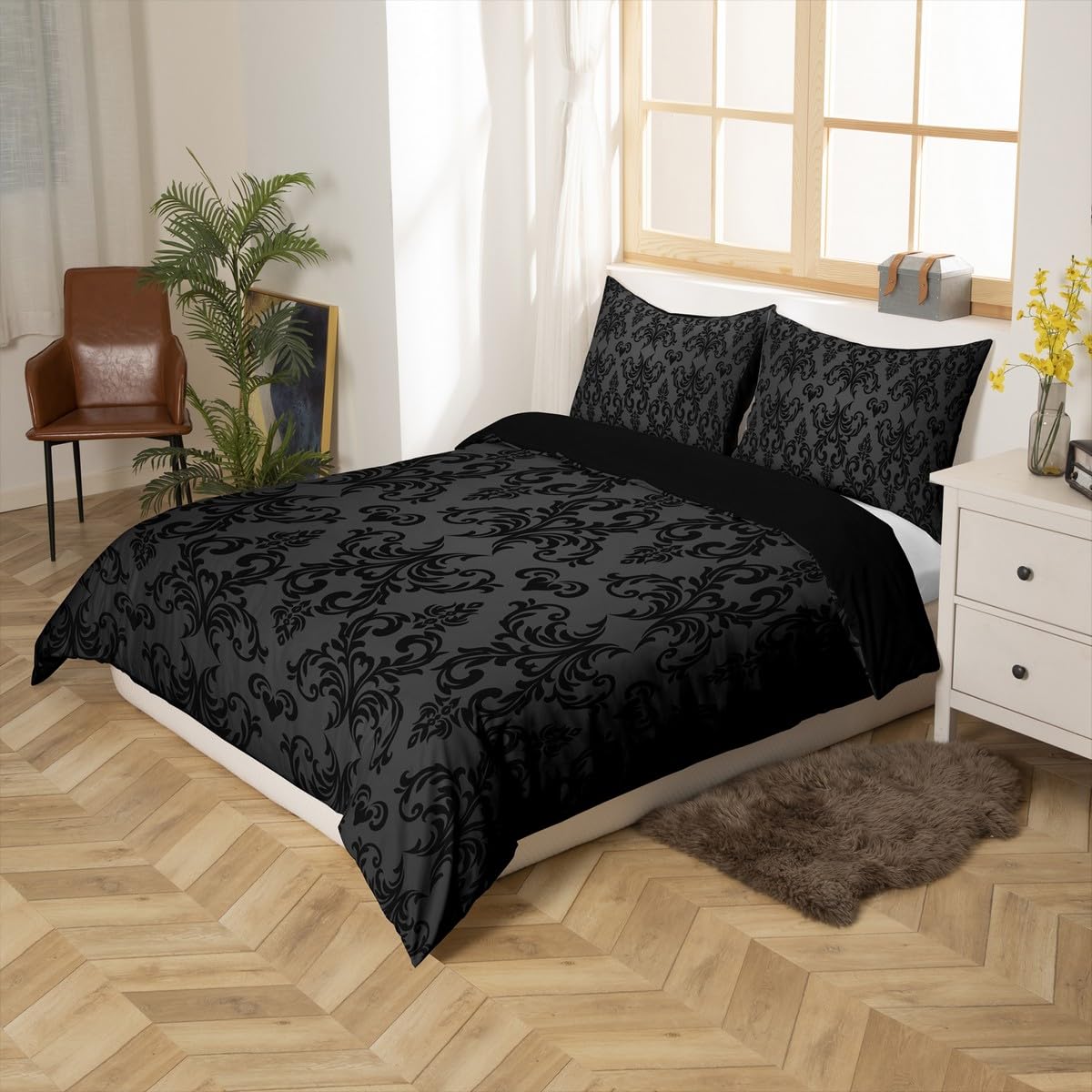 Jacquard Damask Duvet Cover Set Queen Size for Boys Girls