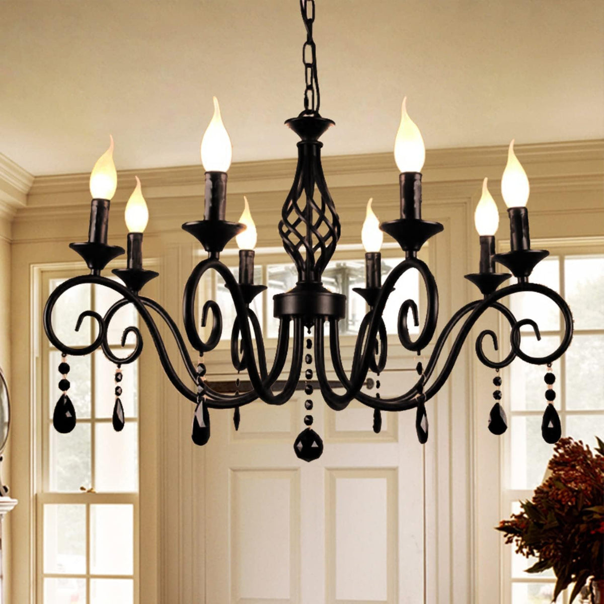 Eight-Light French Country Chandelier with Crystal Candle Accents