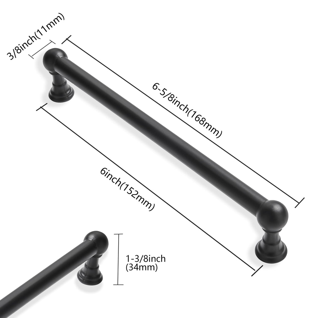 10 Pack 6 Inch Hole Center Black Cabinet pulls 100% Solid Heavy Duty Dresser Pulls Cabinet Drawer Pulls Cupboard