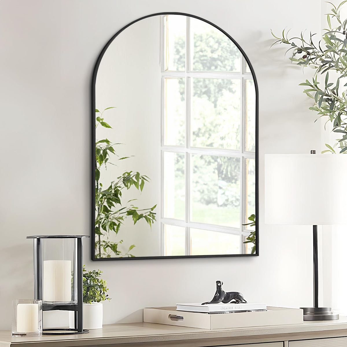 Black Arched Bathroom Mirror for Over Sink 30x40, Large Wall Arch Mirror