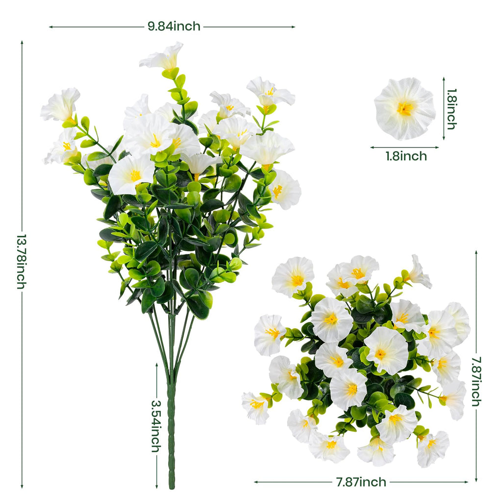 Artificial Faux Flowers for Outdoor 16 Bundles Fake Morning Glory, White