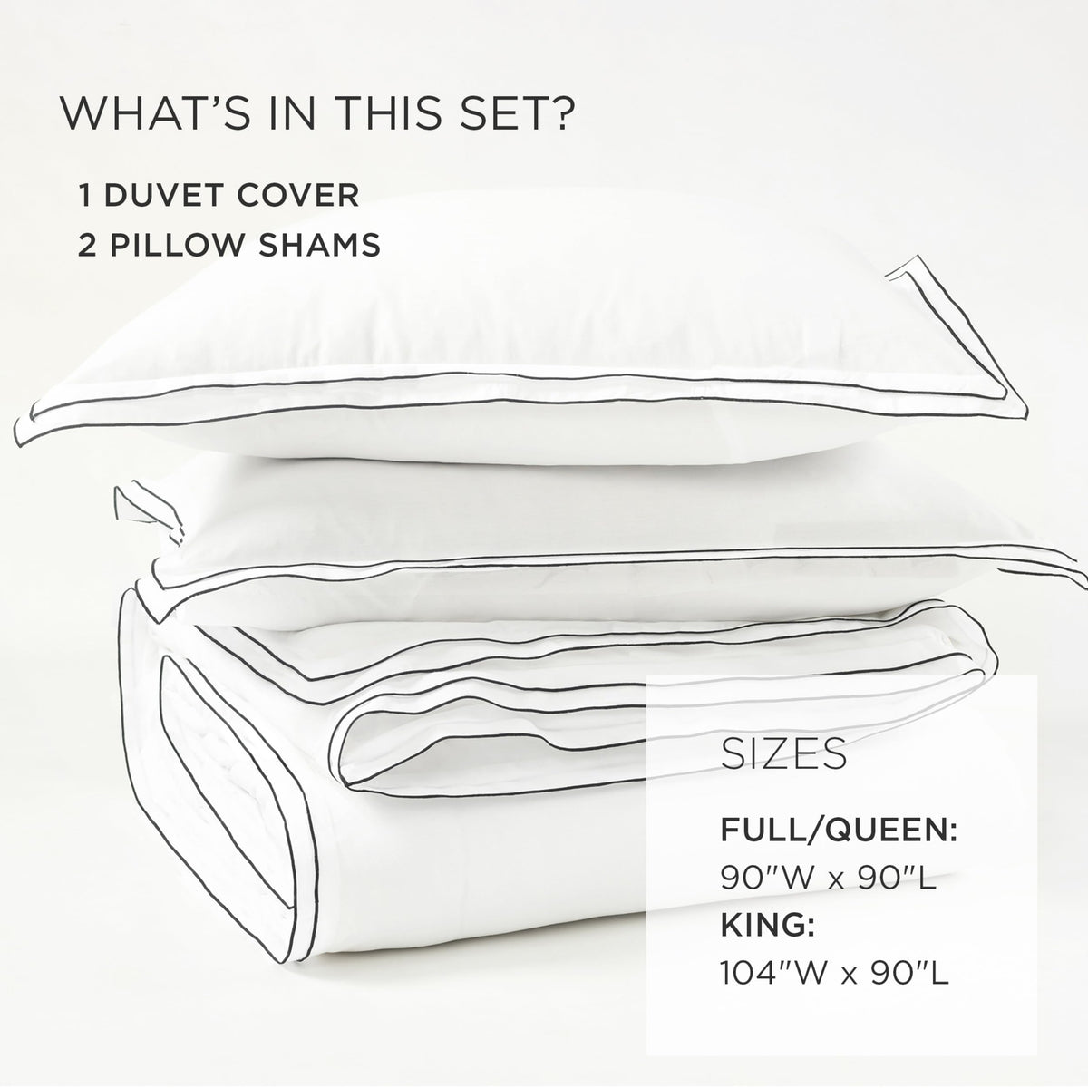 Hampton Double Flange Embroidered Contrast Edge Cotton Duvet Cover Set, 3 Piece Set, White & Black