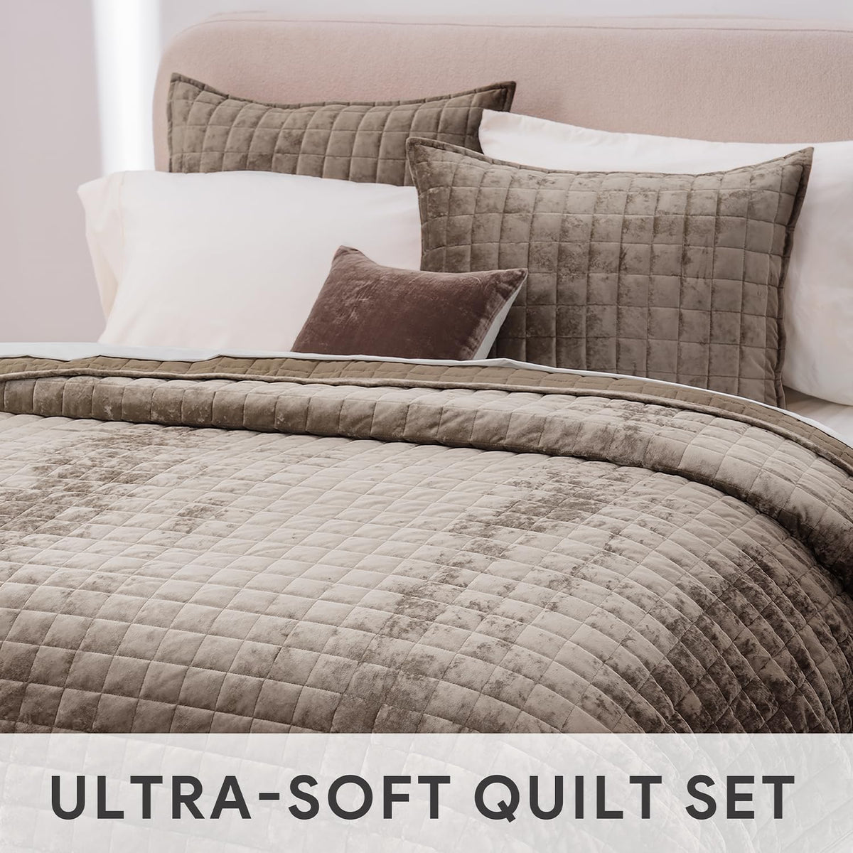 Luxury Velvet Quilt Set Bedding Sets, Ultra Soft Velvet Comforter Set, Lightweight Channel Box Stitch Oversized