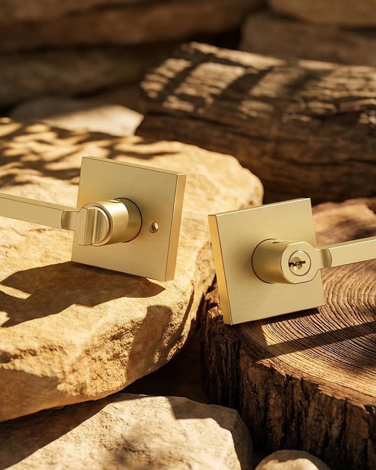 Brushed Gold Door Handle with Lock and Key, Keyed Entry 1 Pack