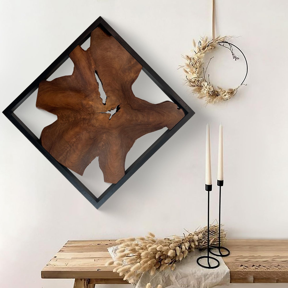 Wood Wall Art 27.5"x27.5"x2.4" Live Edge Wall Decor Living Room Bedroom Office