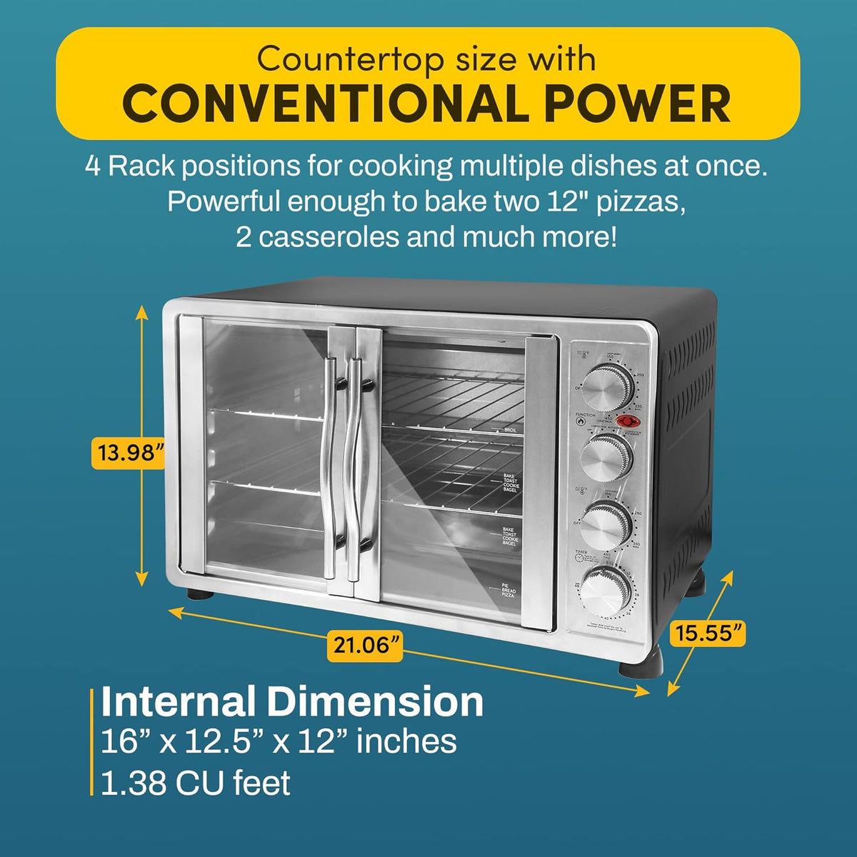 ETO4510MX French Door 47.5Qt, 18-Slice Convection Oven 4-Control Knobs, Bake Broil Toast Rotisserie Keep Warm