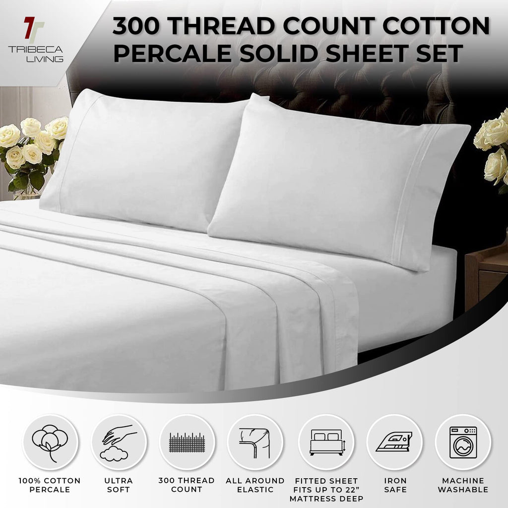 Cal King Cotton Percale Deep Pocket Sheet Set, White