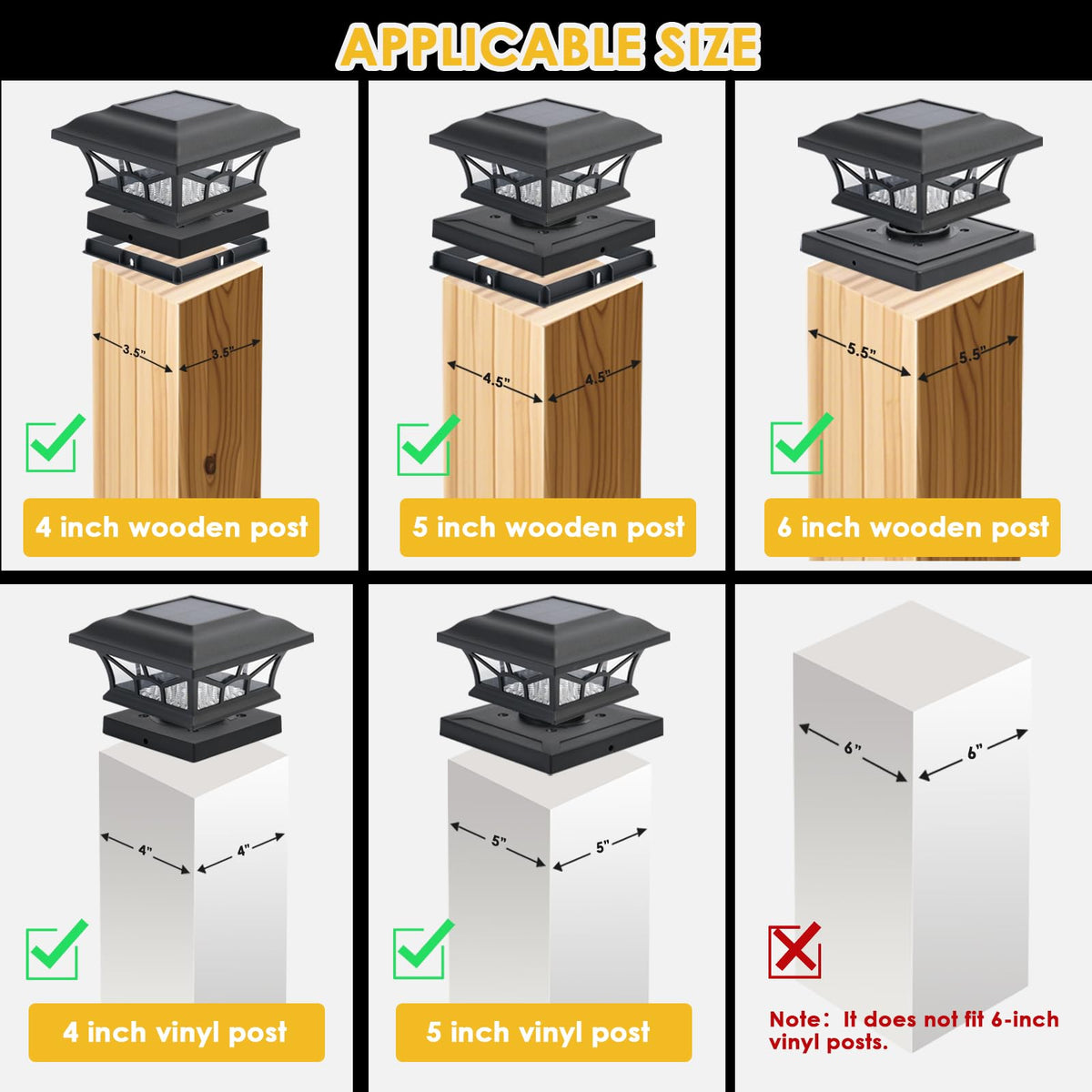 8 Pack Solar Post Cap Lights Outdoor Waterproof, Dual Light, Black