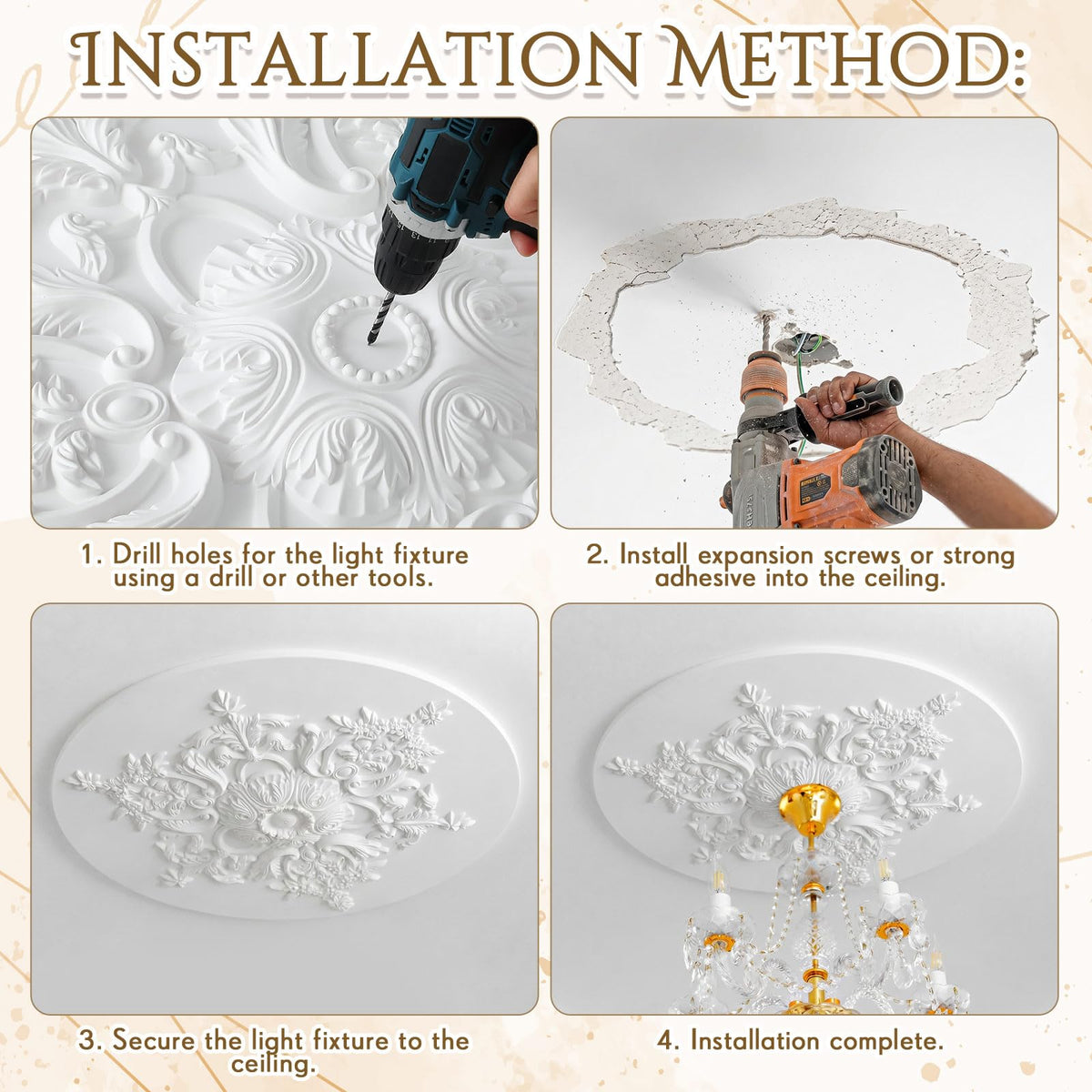 31.5 Inch Large Ceiling Medallion for Light Fixtures