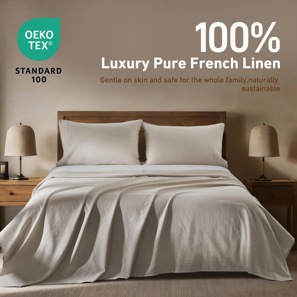 100% Organic Linen Sheets Bed Sheets Natural French Flax 4 Pcs