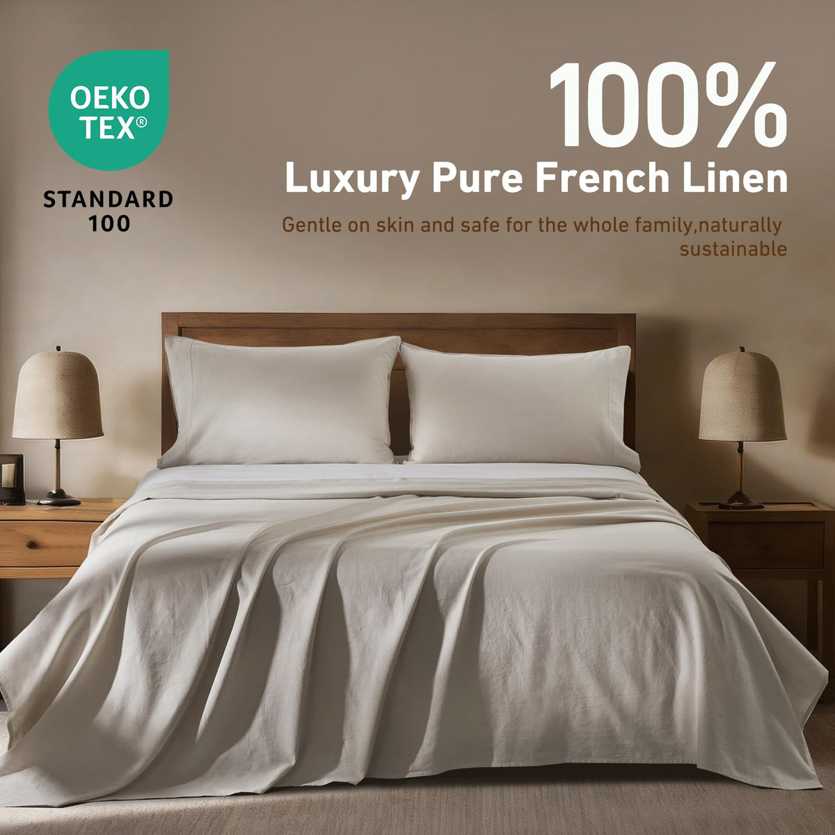 100% Organic Linen Sheets Bed Sheets Natural French Flax 4 Pcs