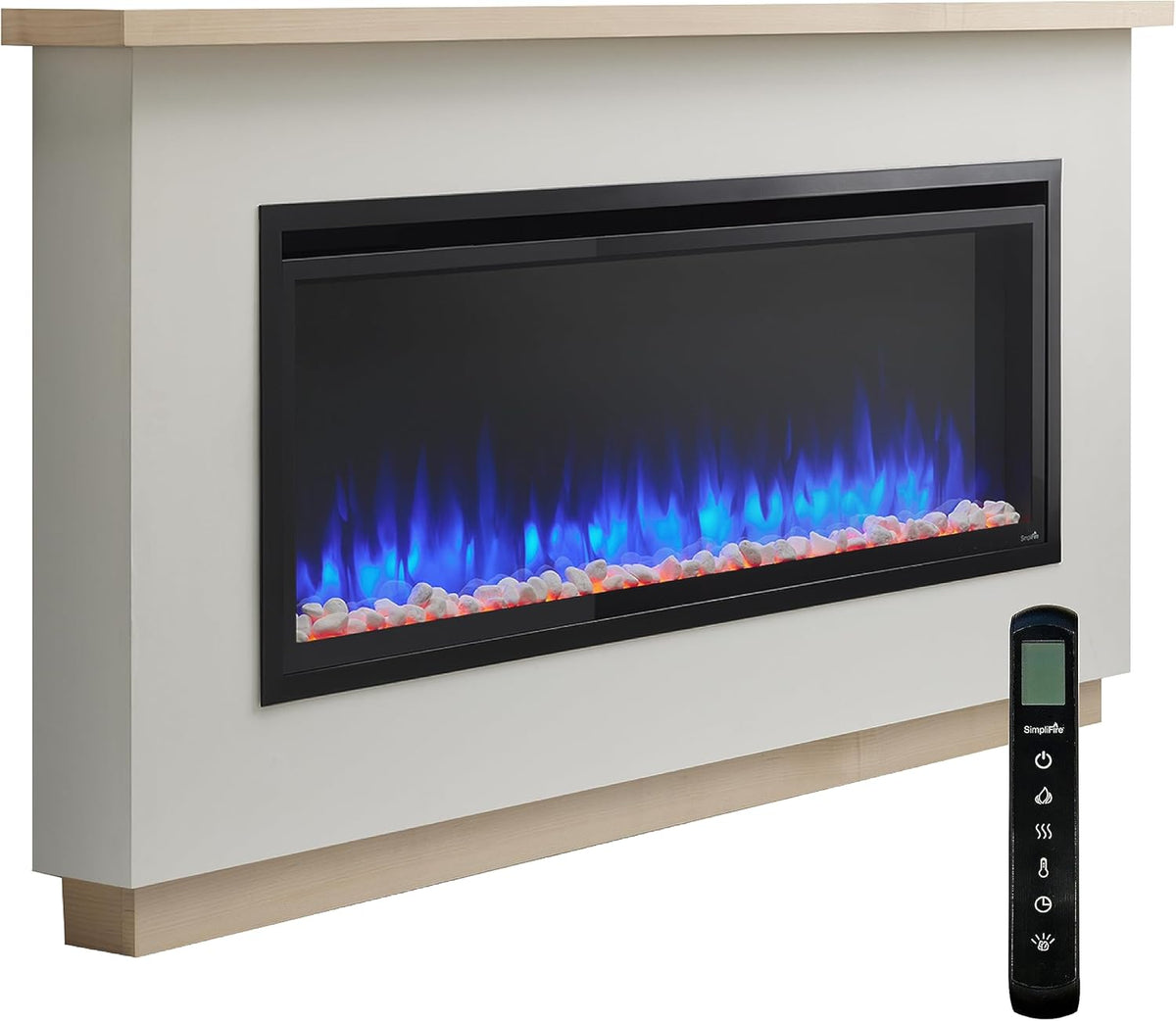 50-Inch Allusion Platinum Linear Electric Fireplace with Mantel Package, Floor or Floating Install Wall-Mounted