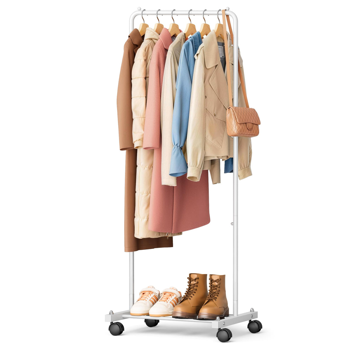 Small Clothing Rack with Wheels, Portable Clothes Racks for Hanging Clothes, 56" Metal Rolling Garment Rack for