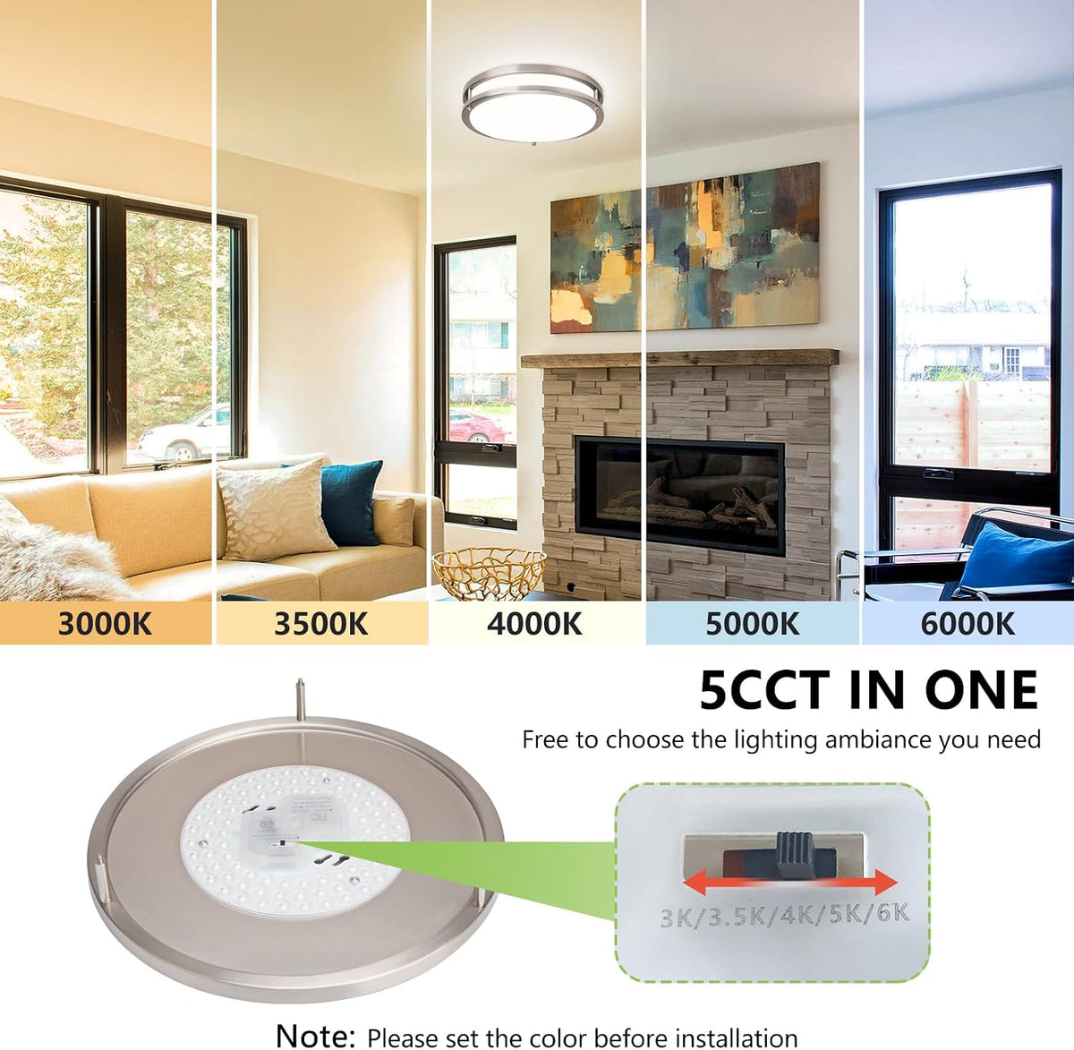 Flush Mount Ceiling Light - 2 Pack 36W 3000K/3500K/4000K/5000K/6000K Dimmable Led Ceiling Light Fixture Hallway