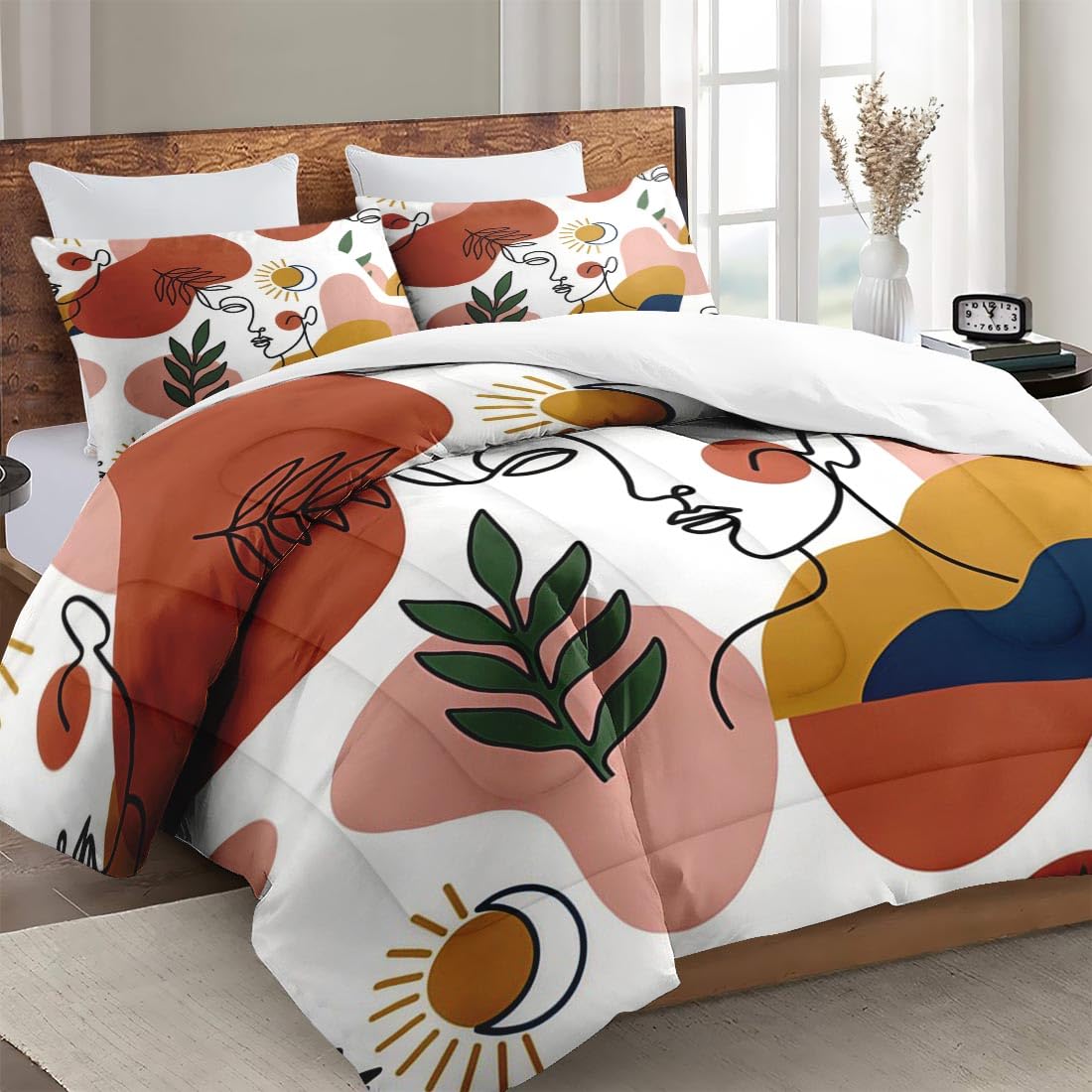 Twin Comforter Set, 2 Pieces Boho Orange Bedding Set