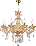 Eight-Light Amber K9 Crystal Chandelier with Modern Candelabra Frame