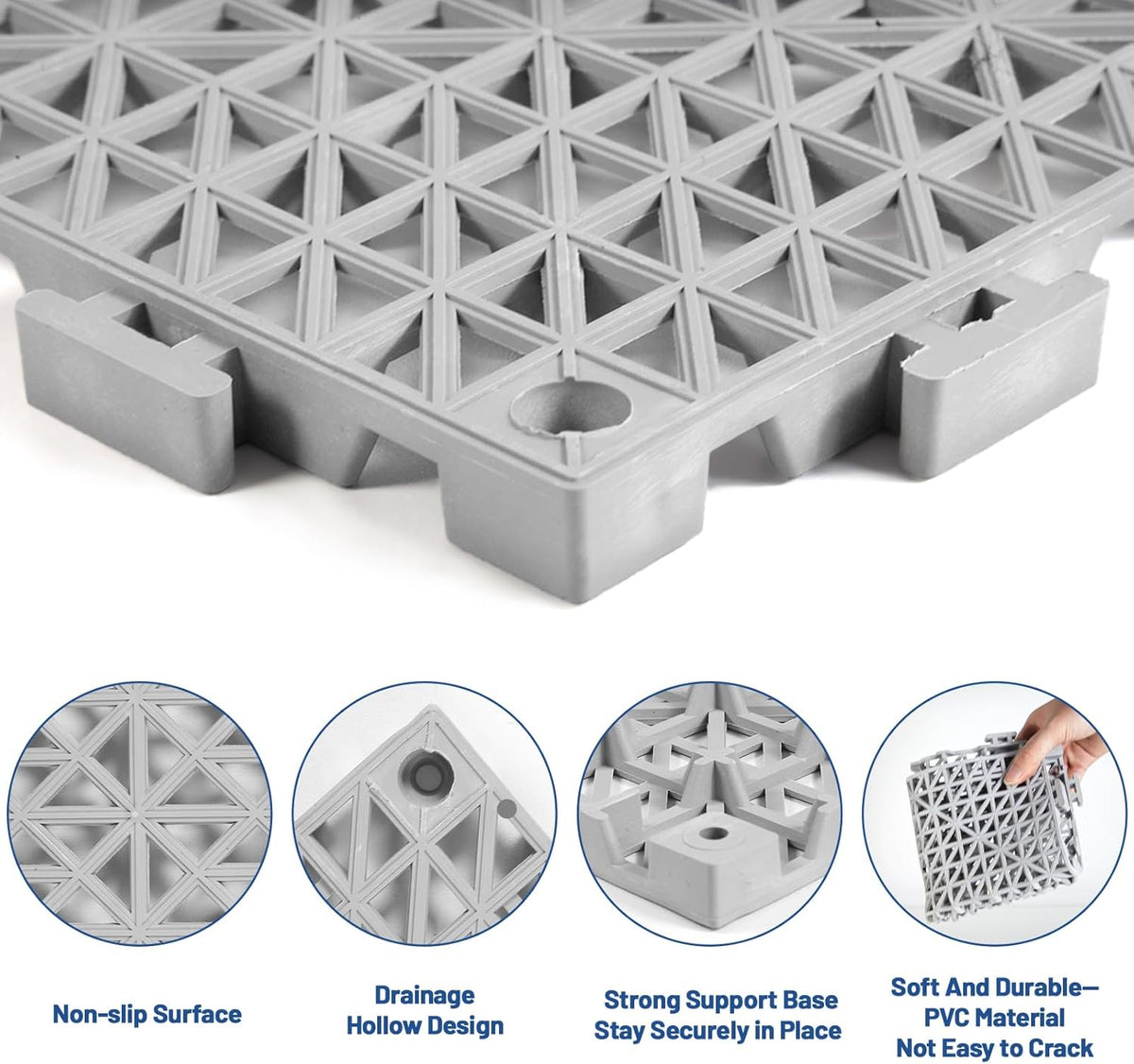 12PCS Drainage Interlocking Floor Tiles 11.8" x 11.8", Modular Interlocking Cushion Soft PVC Floor Non-Slip Splicing