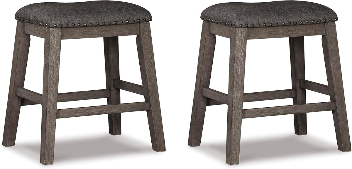 Caitbrook Rustic 24.4" Counter Height Upholstered Barstool, 2 Count, Gray