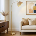 64'' Adjustable Arc Floor Lamp with Natural Rattan Woven Shade, Brushed Gold Mid-Century Modern Boho Floor Lamp