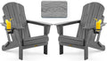 Folding Adirondack Chair, Patio Chair Wood Texture, Outdoor Chair Weather Resistant, Fire Pit Chair with Cup Holder