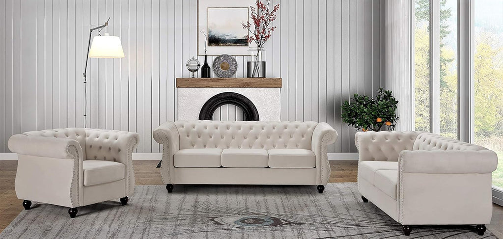 Feinstein Modern Chesterfield Couches with Nailheads, Diamond Tufting & Durable Metal Frame, Chair, Loveseat & Sofa