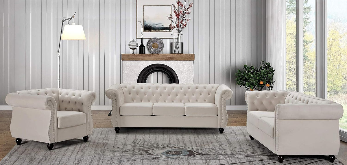 Feinstein Modern Chesterfield Couches with Nailheads, Diamond Tufting & Durable Metal Frame, Chair, Loveseat & Sofa