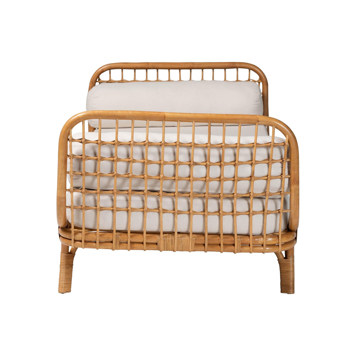 Aiko Handwoven Natural Rattan Daybed with Cushion - Boho Coastal Lounge Bed, or Sunroom