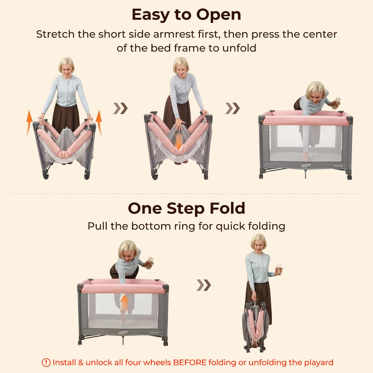 Play Yard - Travel Crib with Mattress, Easy Setup Small Portable Playpen for Babies, Lightweight Foldable Baby
