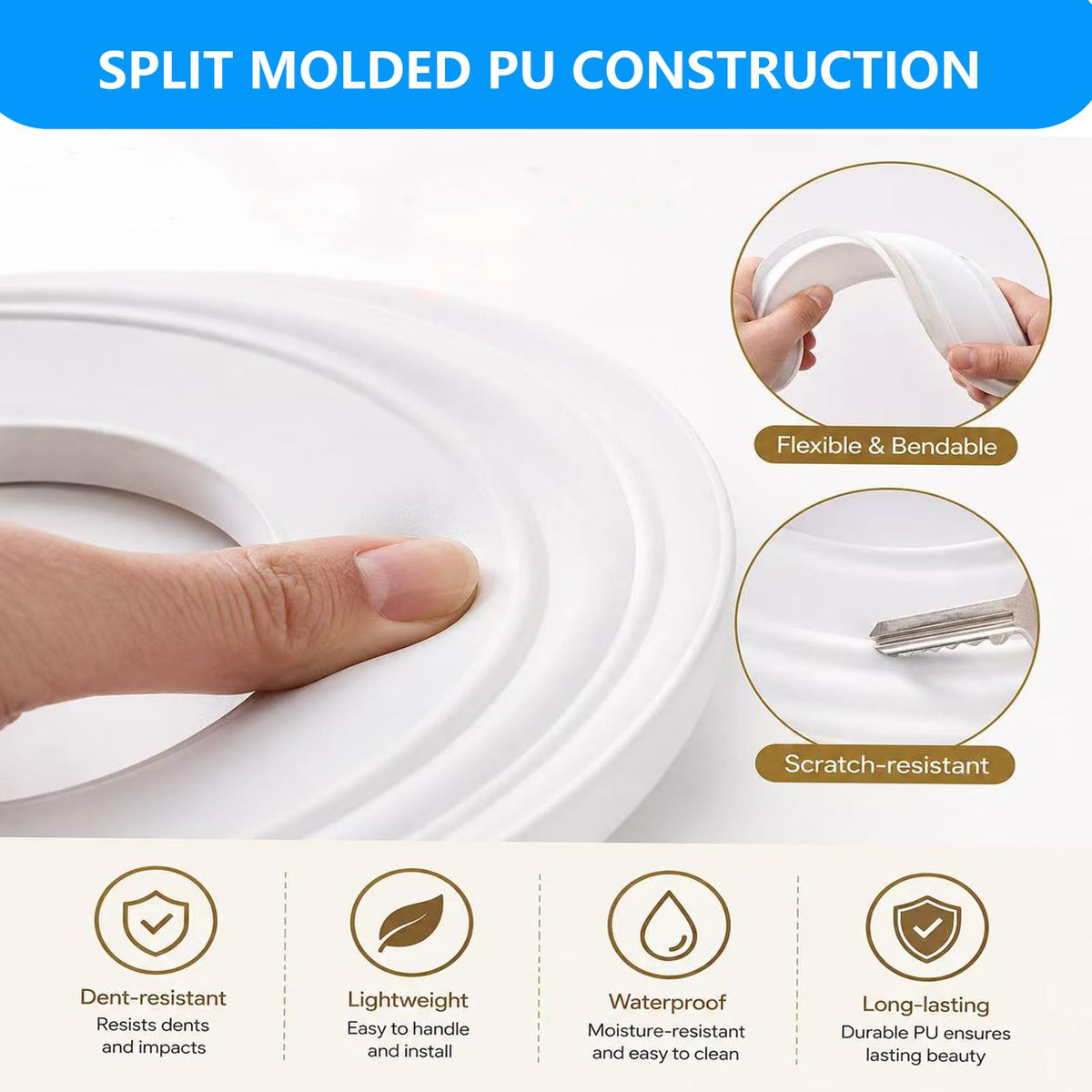 12 Inch Split Ceiling Medallion for Light Fixtures & Ceiling Fans - Decorative PU Round Base Cover Plate for Ceiling