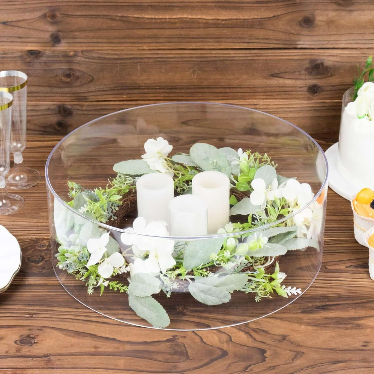 14" Round Clear Acrylic Cake Stand, Transparent Fillable Display Box, Pedestal Riser with Hollow Bottom for Weddings