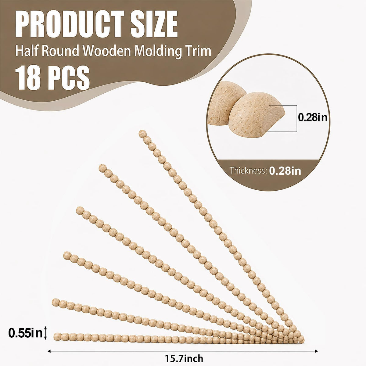 18-Pack 15.75 Inch Unfinished Beaded Wood Trim Molding (Wide 14mm)