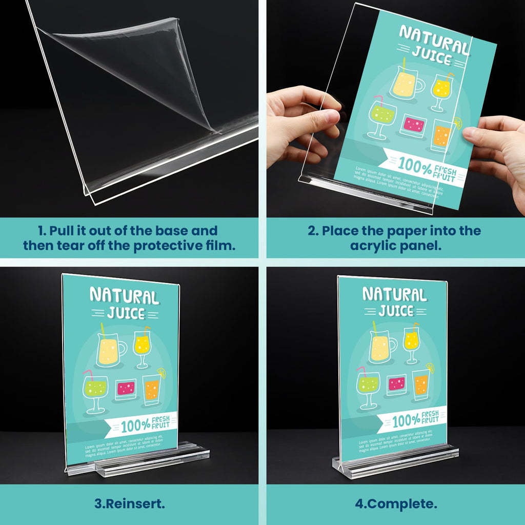 Acrylic Sign Holder, 5x7, 15 Pack Vertical Clear Table Menu Display, Double Sided, Plastic Stand, Suitable for