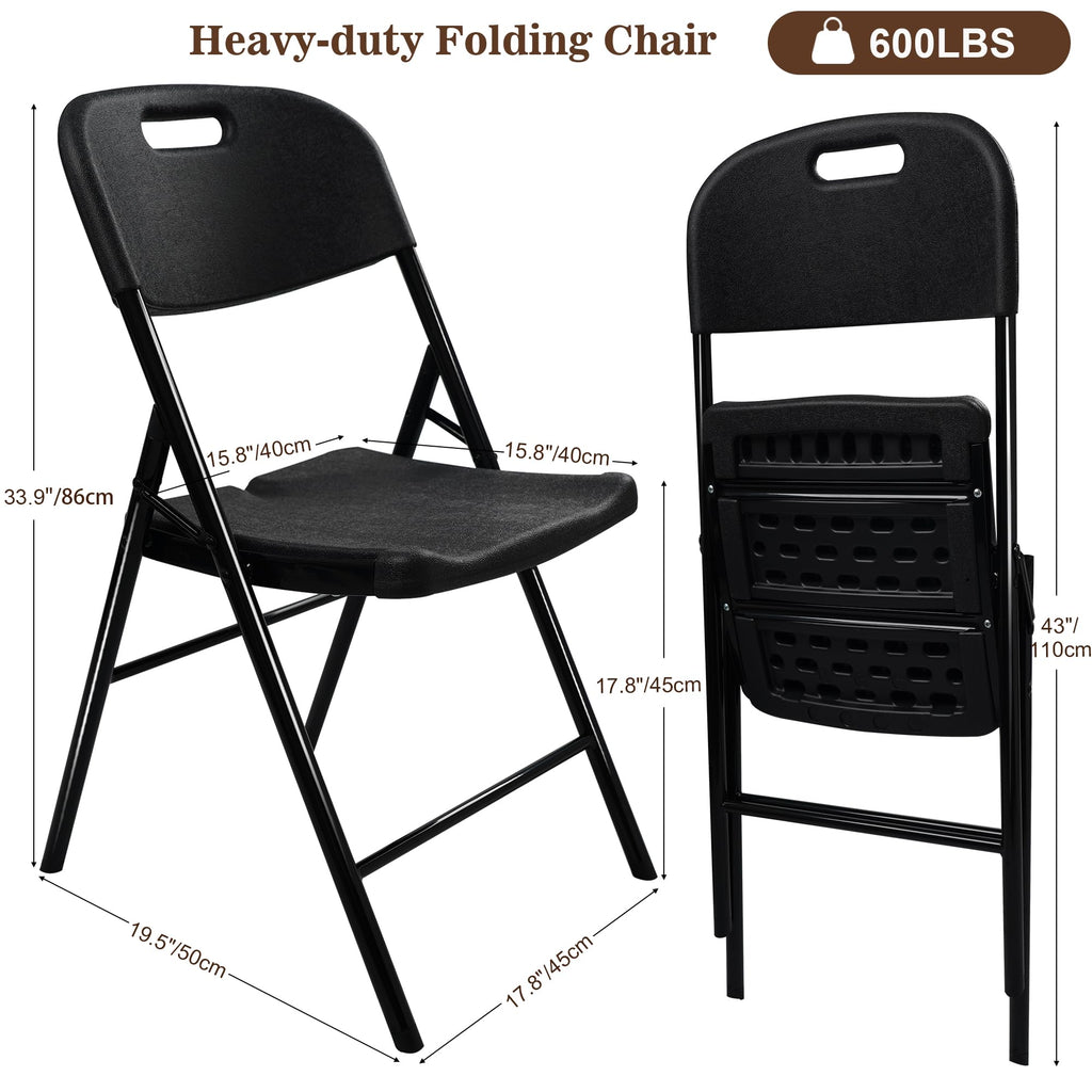 6 Pack Folding Chair, 600 lb Weight Capacity, Indoor/Outdoor Heavy Duty Foldable Chairs for Restaurants, Kitchens