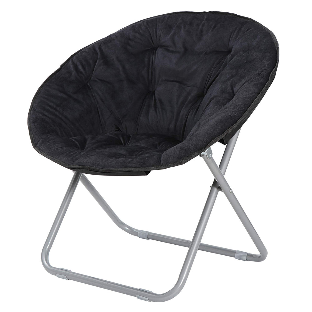 Faux-Fur Folding Chair, Moon Chair Soft Lounge Chair for Lounging, Bedroom, Dorm Rooms or Apartments, Black