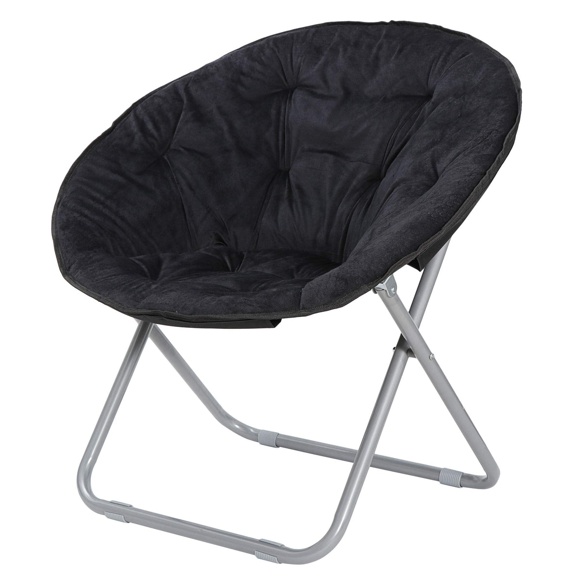 Faux-Fur Folding Chair, Moon Chair Soft Lounge Chair for Lounging, Bedroom, Dorm Rooms or Apartments, Black
