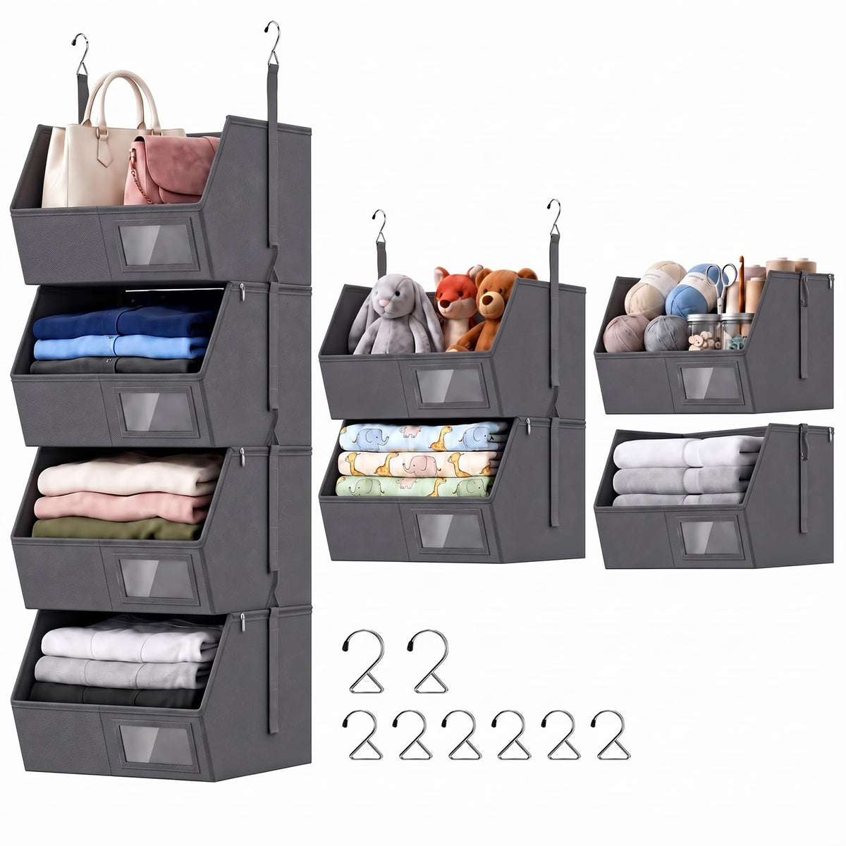 4-Tier Hanging Closet Organizer, Detachable Hanging Storage Shelves with Reinforced Side Panels, Hanging Closet